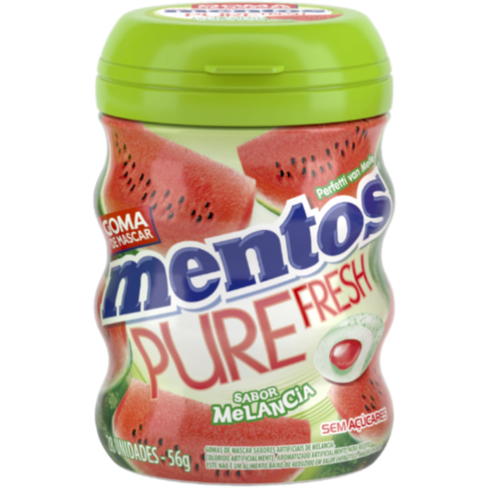 Goma de Mascar Pure Fresh Melancia Mentos 56g Sem Açúcar